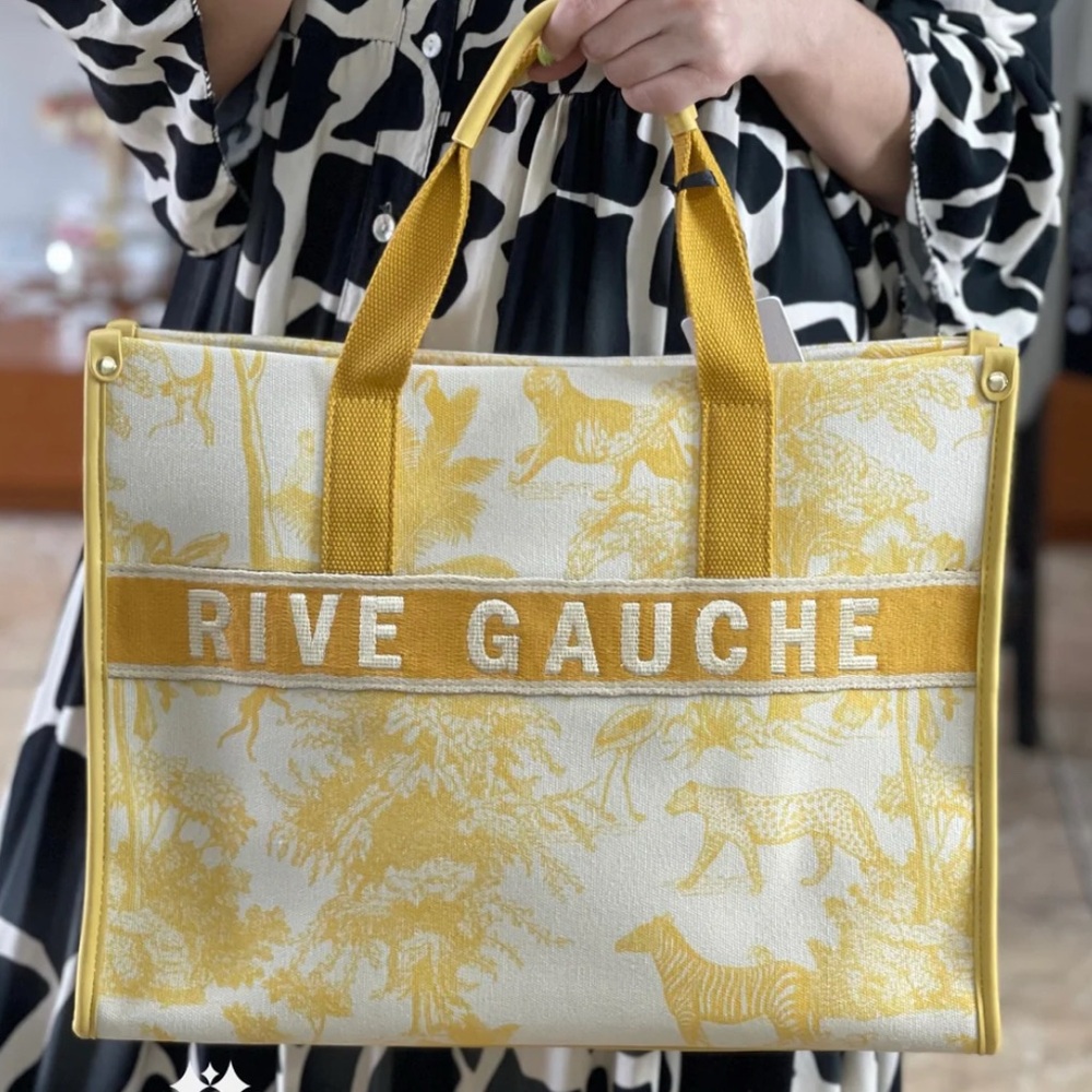 Large Rive Gauche Safari Yellow and Cream Tote Bag